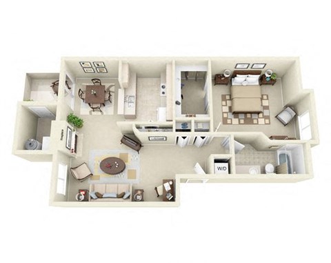 Floor plan for 1 bed, 1 bath, 865 sqft